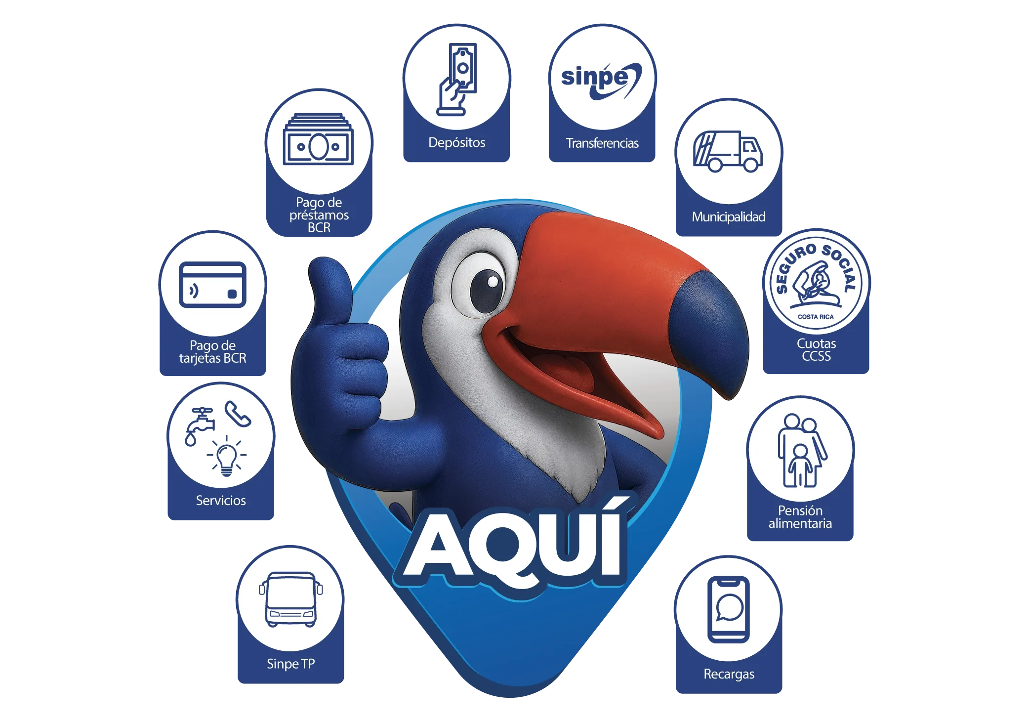 Tucán con servicios financieros disponibles alrededor