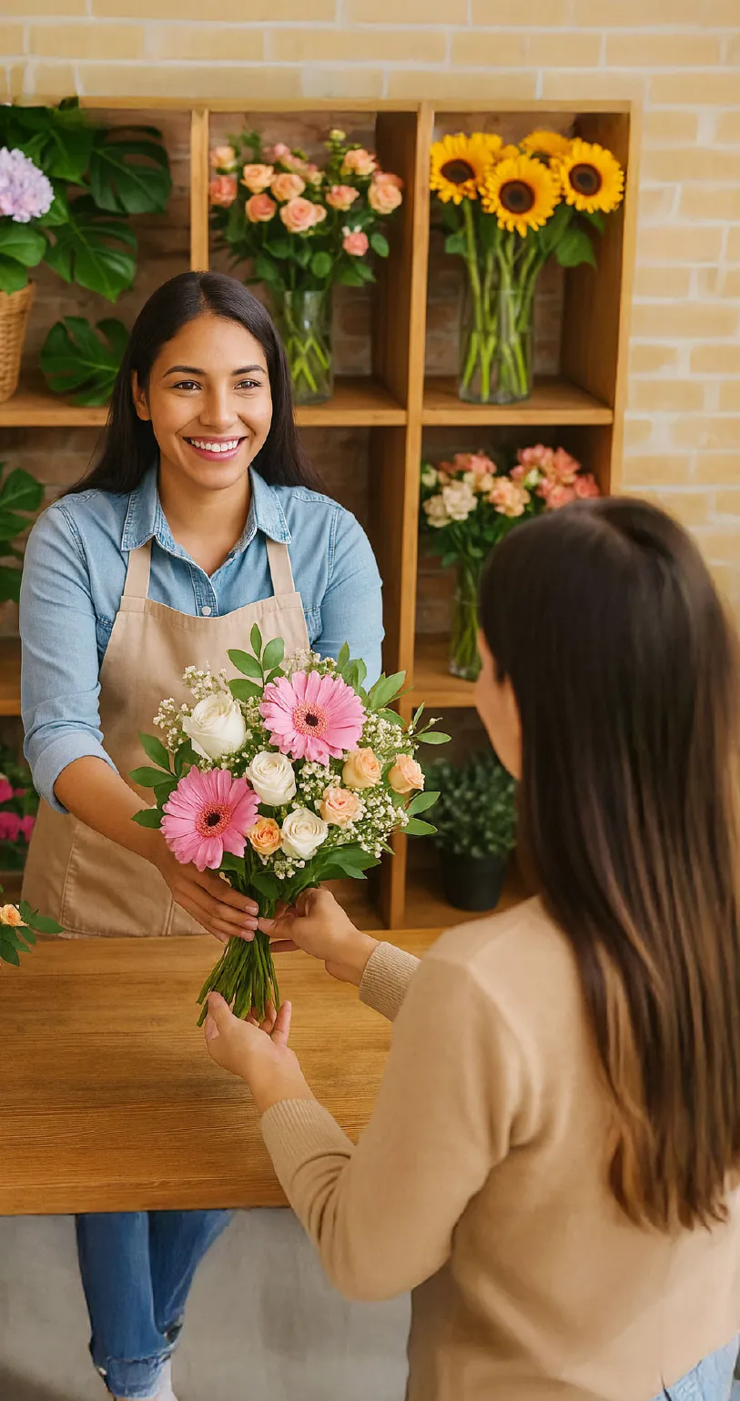 Mujer vendiendo flores
